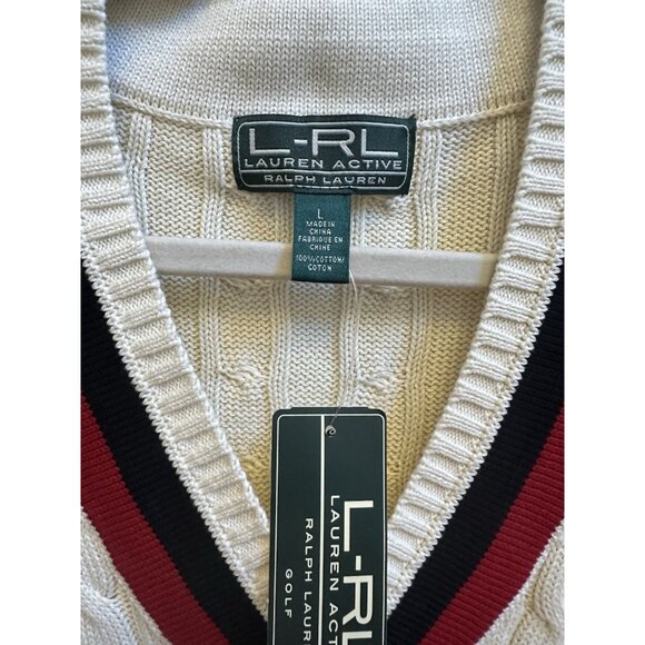 Lauren Ralph Lauren V Neck Cricket Sweater Cable Knit Sz Large NEW Golf Preppy - Picture 3 of 10